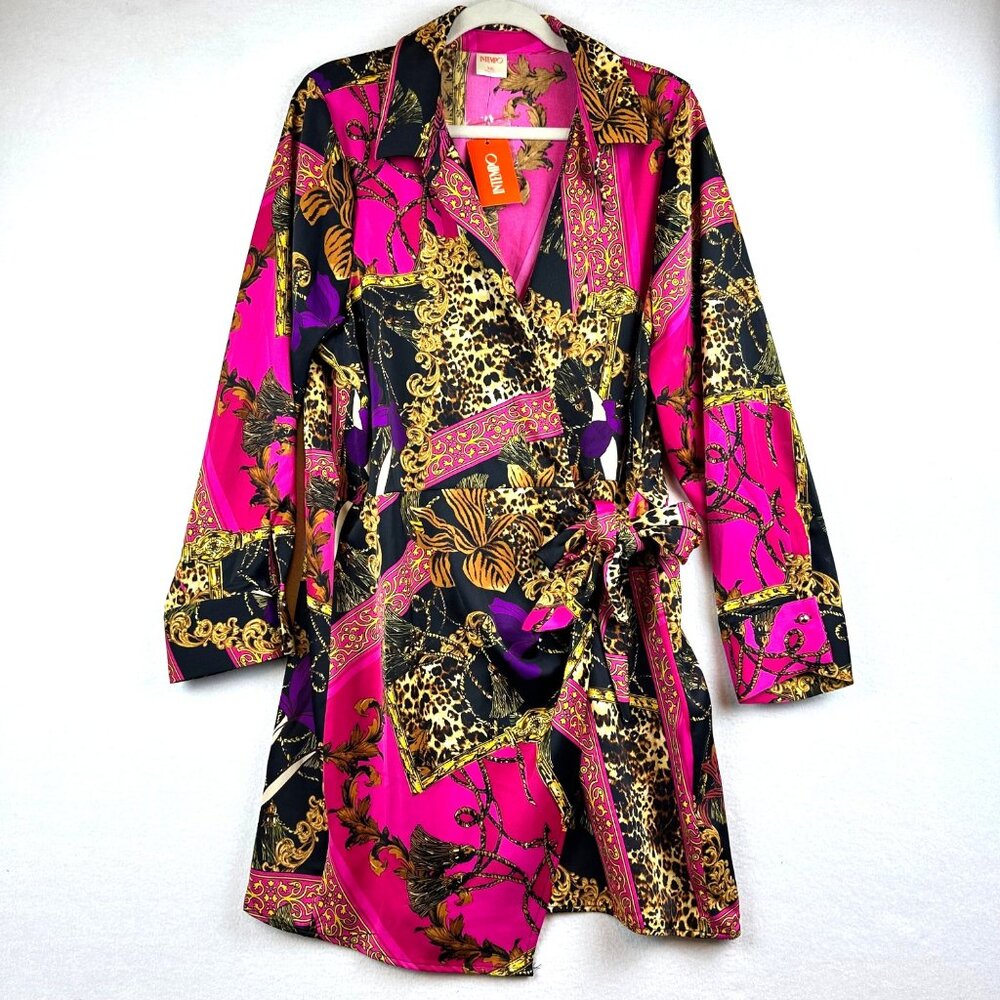 NWT INTEMPO Belted Baroque Animal Print Shirt Dress XXL Boho Cruise Travel Party